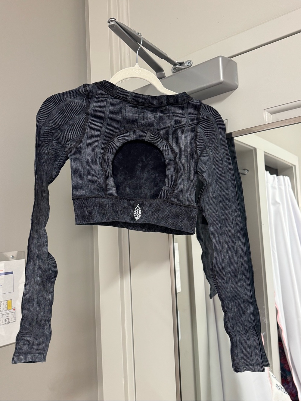 Free People Black Ribbed Cropped Long-Sleeve Top with Back Cutout